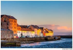 Colorful Houses On Galway Waterfront at Sunset -Colorful Galway Print by Mark Tisdale