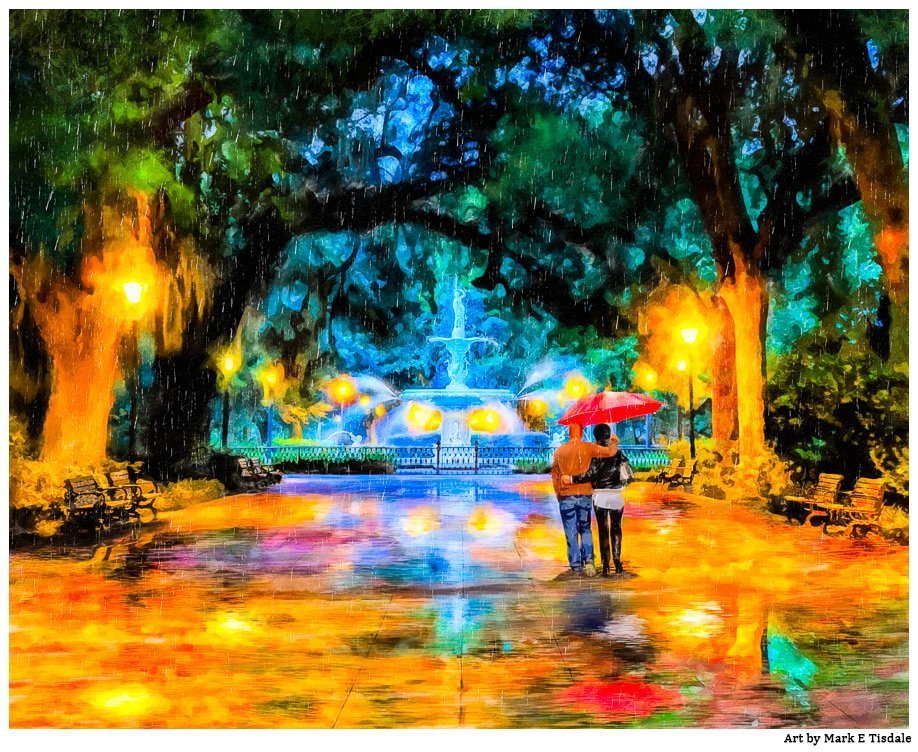 Savannah Forsyth Park Fountain - Hand Painted Watercolor - Fine Art Print - outlet Signed Savannah Keepsake - Wedding Gift - Couple Gift - Painting