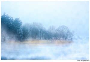 River Corrib in Galway Ireland - Foggy Irish Landscape Print by Mark Tisdale