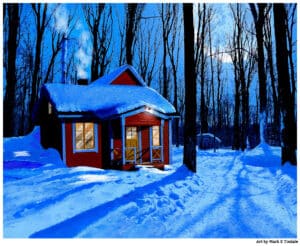 Winter Cabin Art – Moonlit Woods
