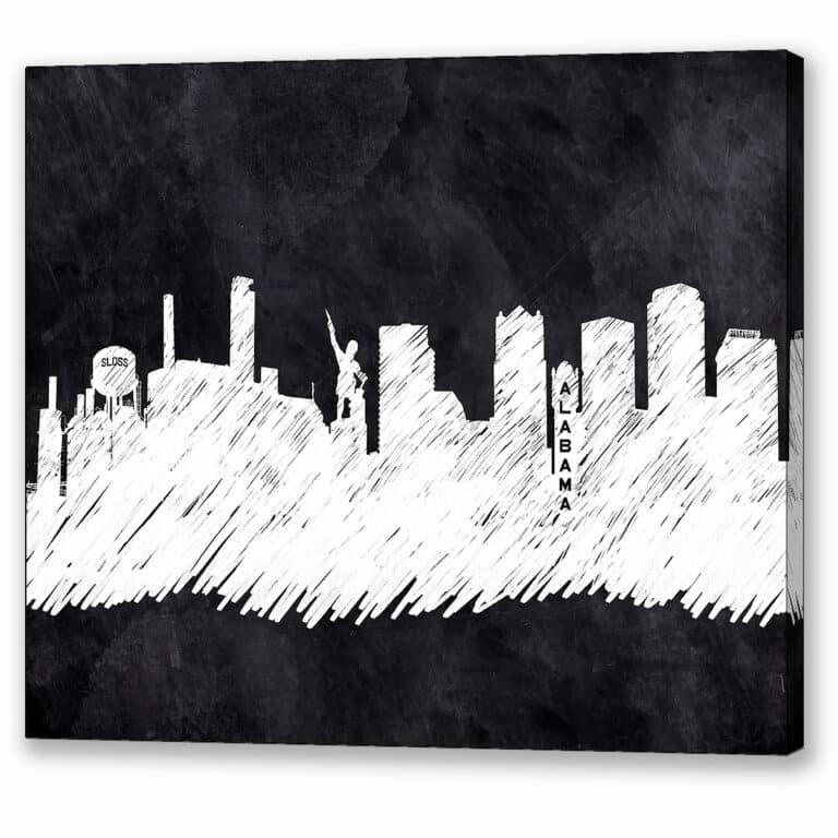 Birmingham Alabama Skyline Art – Chalkboard Silhouette Canvas Print