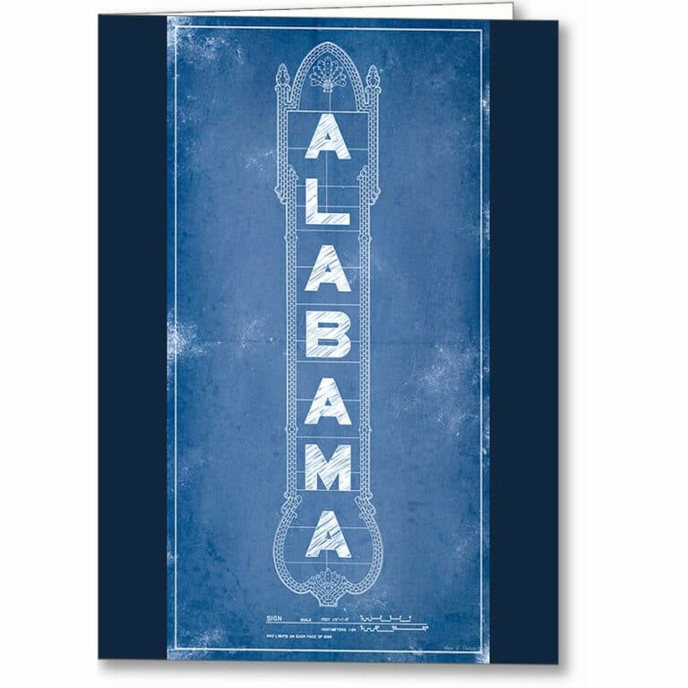 Alabama Theatre Marquee Blueprint Greeting Card