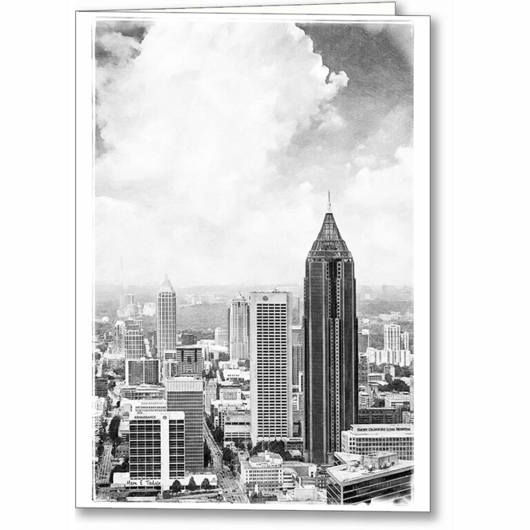 Atlanta Skyline – Black And White Greeting Card