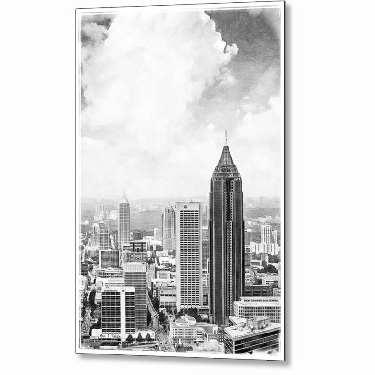 Atlanta Skyline – Black And White Metal Print