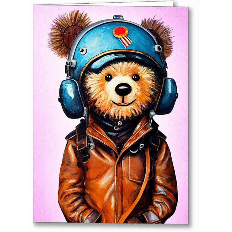 Aviator Amelia Bearhart – Teddy Bear Greeting Card