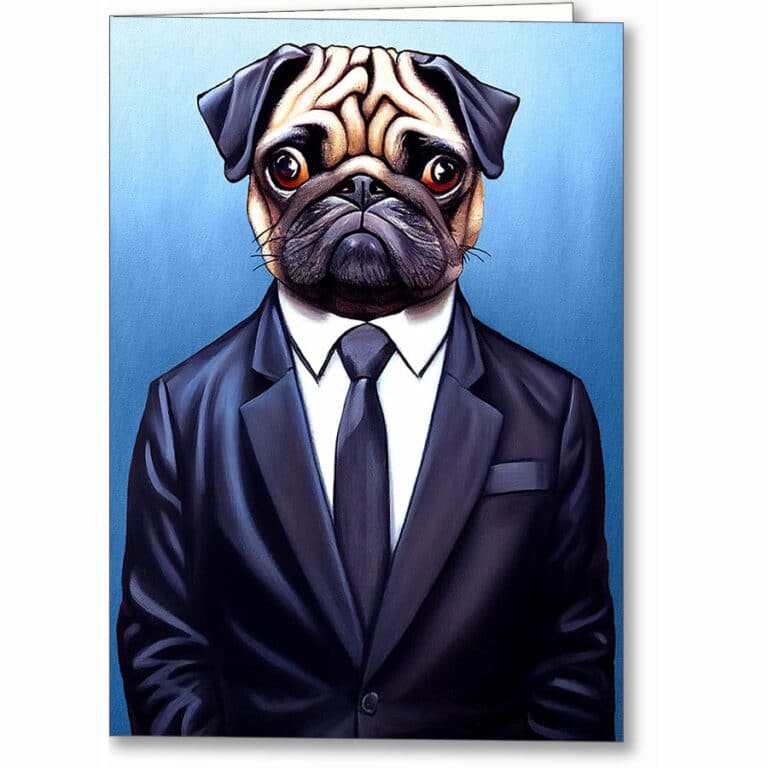 Barney Pugson – Sharp Dressed Pug Greeting Card