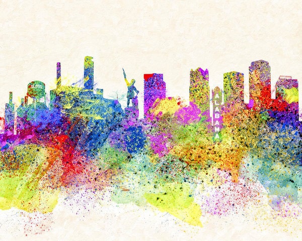 Birmingham Skyline Art – Colorful Alabama Art Print