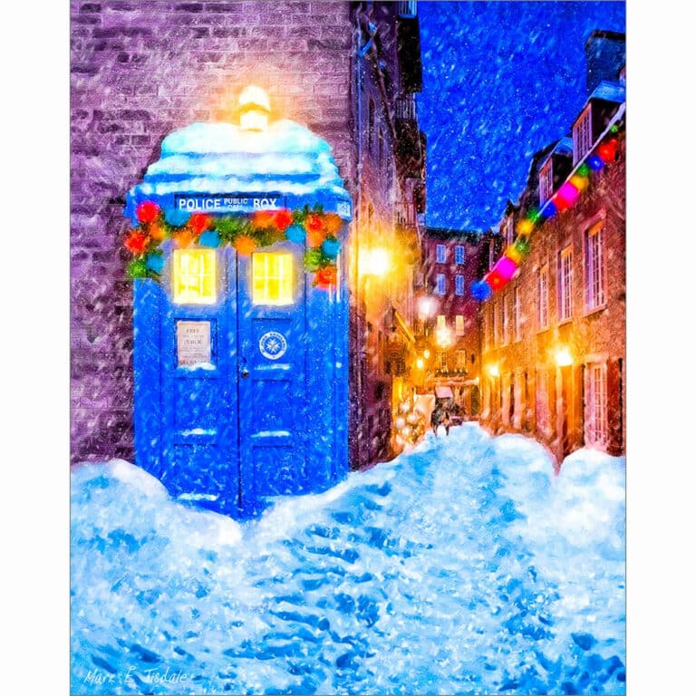 Blue Police Box – British Christmas Art Print