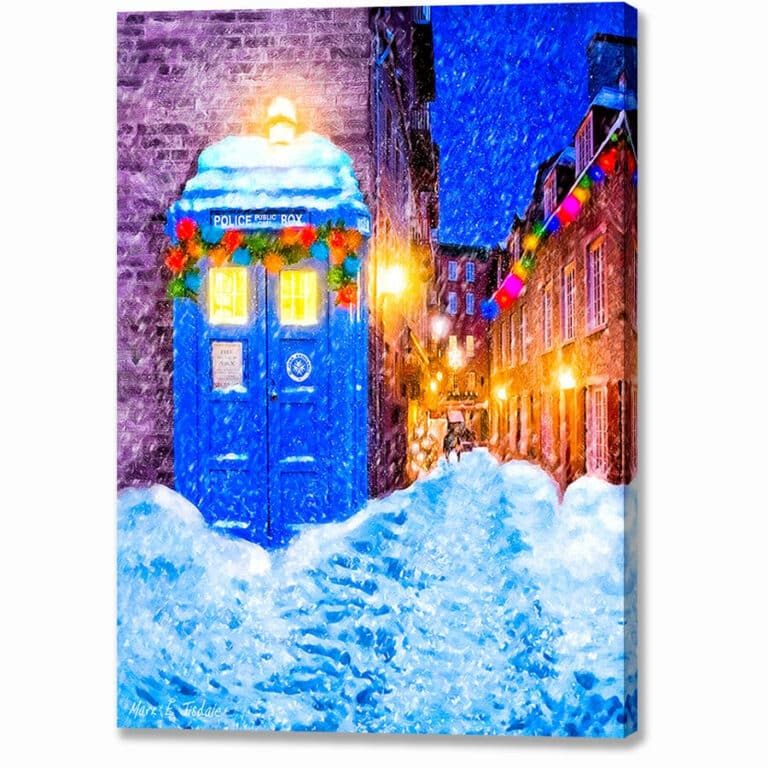 Blue Police Box – British Christmas Canvas Print