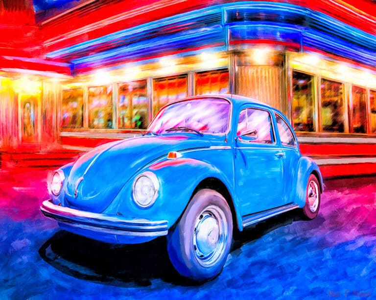 Blue Volkswagen Bug – Classic Car Art Print