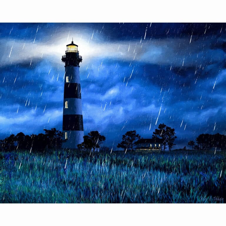 Bodie Island Lighthouse – Rainy Night Art Print
