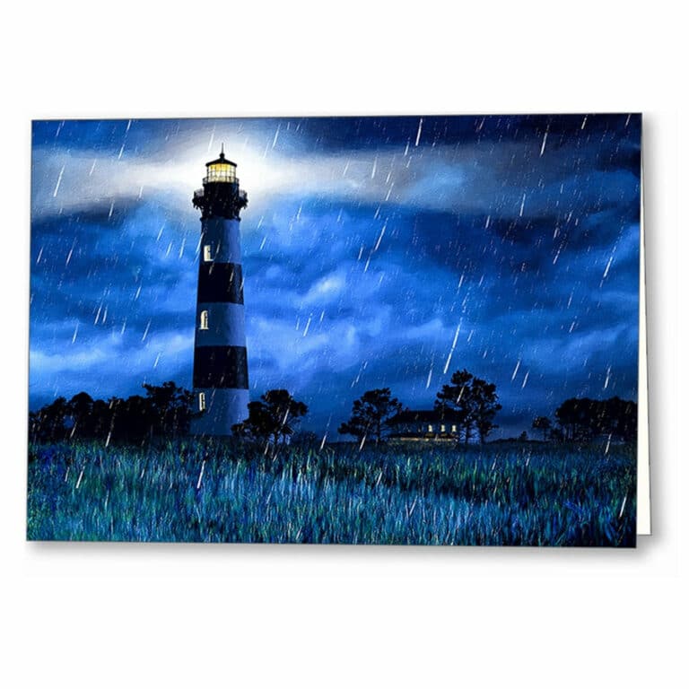 Bodie Island Lighthouse – Rainy Night Greeting Card