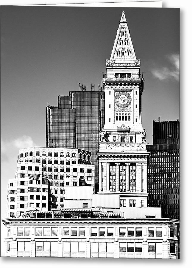 Boston Clock Tower – Black and White Greeting Card