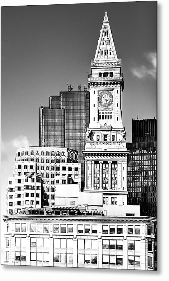 Boston Clock Tower – Black and White Metal Print
