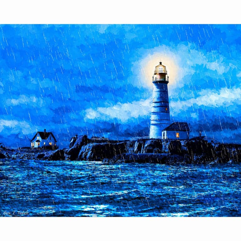 Boston Light In The Rain – Lighthouse Art Print