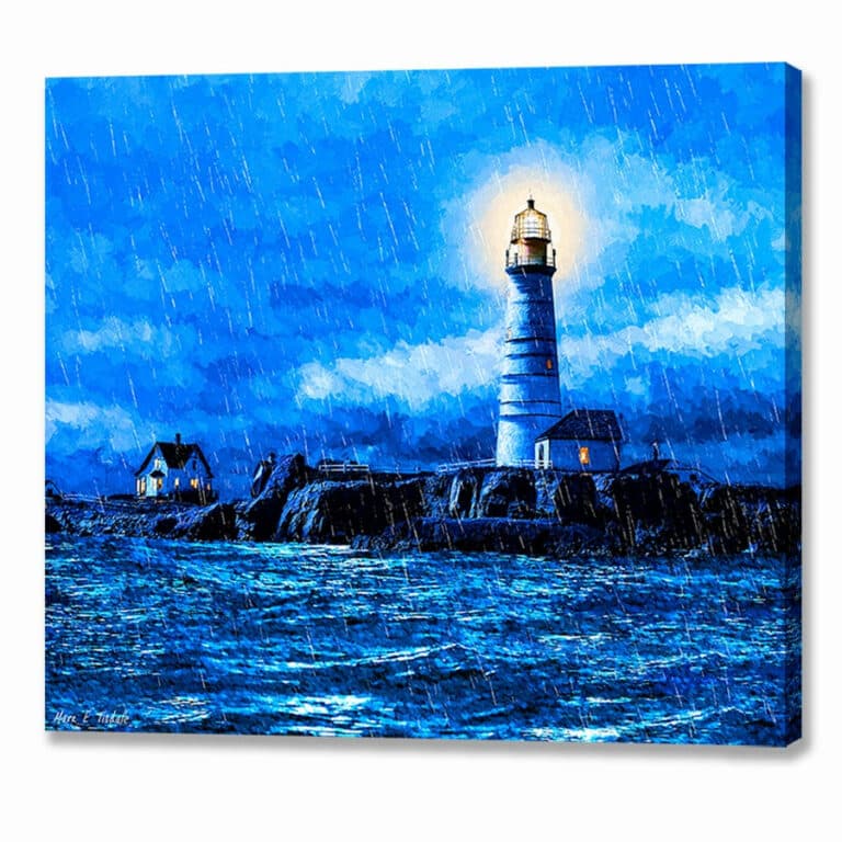 Boston Light In The Rain – Lighthouse Canvas Print