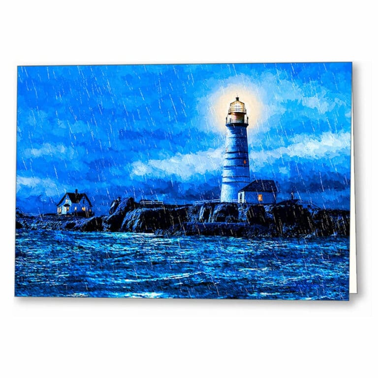Boston Light In The Rain – Lighthouse Greeting Card