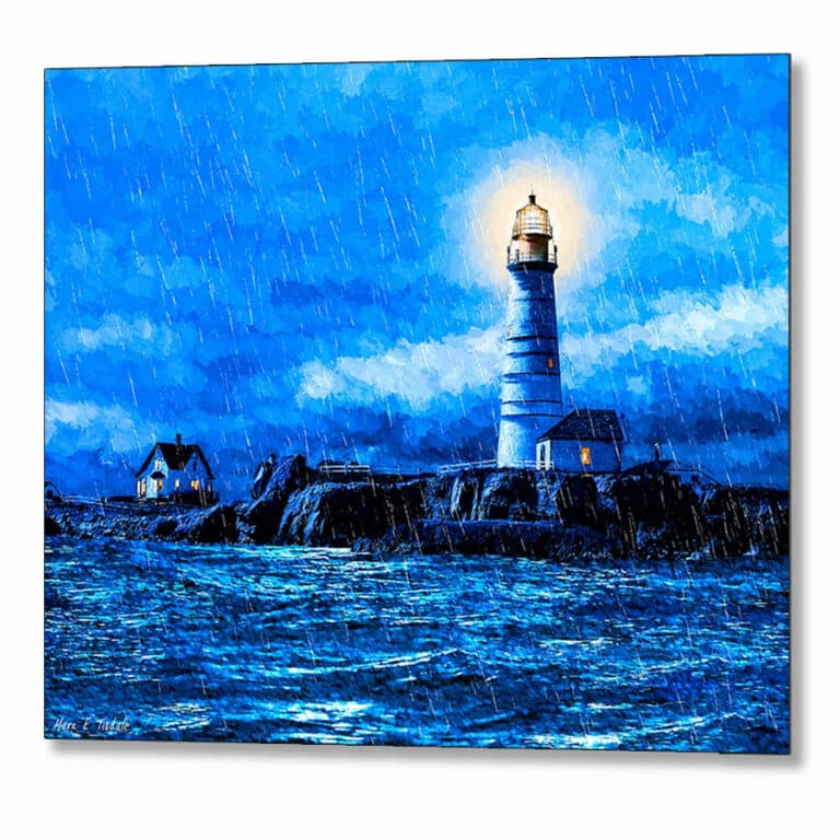 Boston Light In The Rain – Lighthouse Metal Print