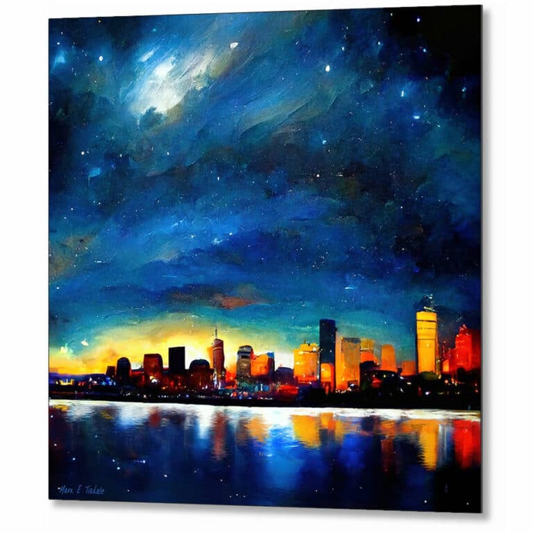 Boston Skyline – Abstract Night Sky Metal Print