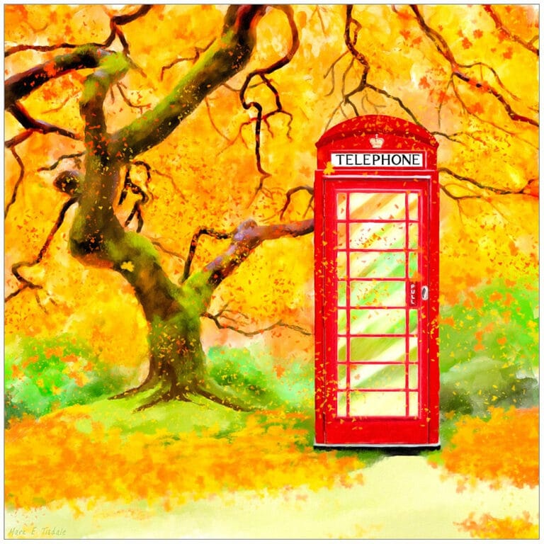 Britain In Autumn – Red Telephone Box Art Print