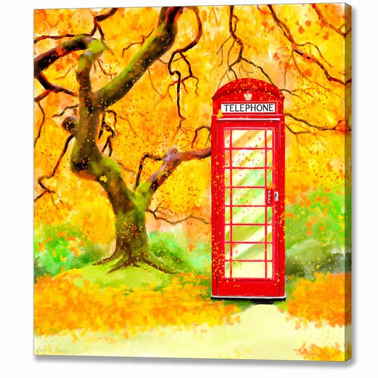 Britain In Autumn – Red Telephone Box Canvas Print