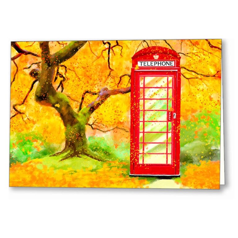 Britain In Autumn – Red Telephone Box Greeting Card