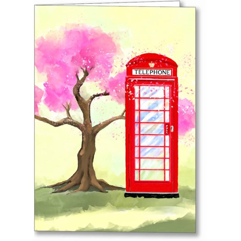 Britain in Spring – Red Telephone Box Greeting Card