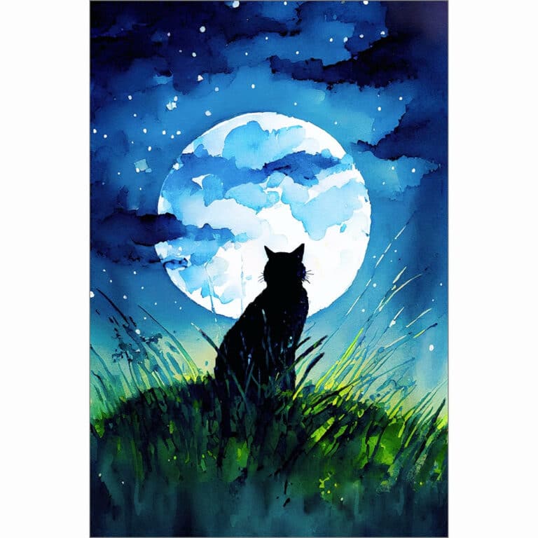 Cat Silhouette – Beautiful Full Moon Art Print