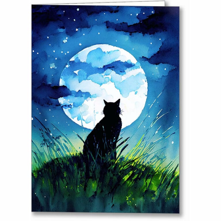 Cat Silhouette – Beautiful Full Moon Greeting Card