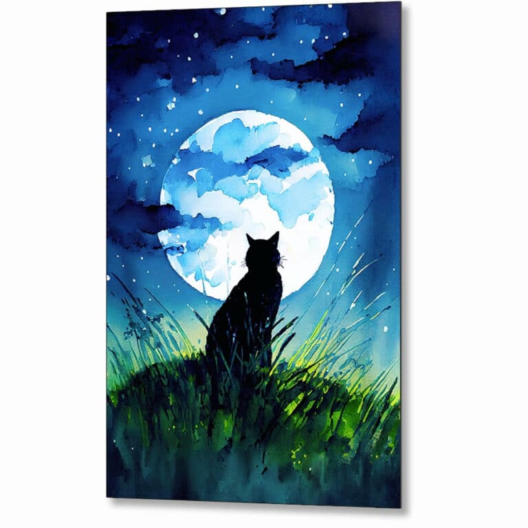 Cat Silhouette – Beautiful Full Moon Metal Print