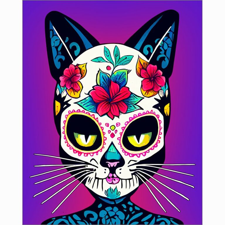 Cat Sugar Skull – Day of The Dead Art Print
