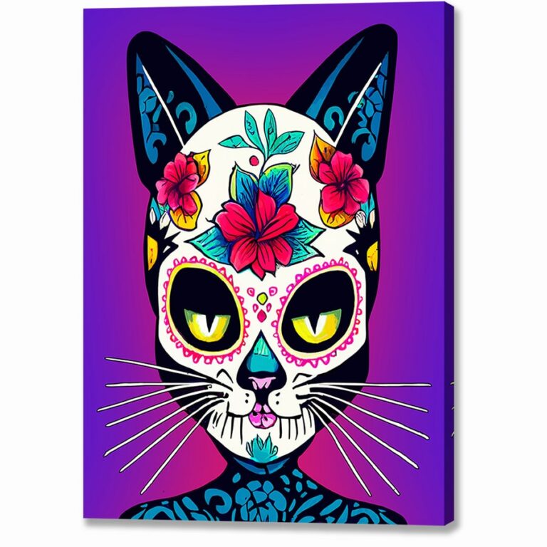 Cat Sugar Skull – Day of The Dead Canvas Print