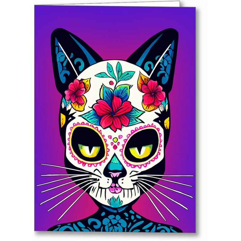 Cat Sugar Skull – Day of The Dead Greeting Card