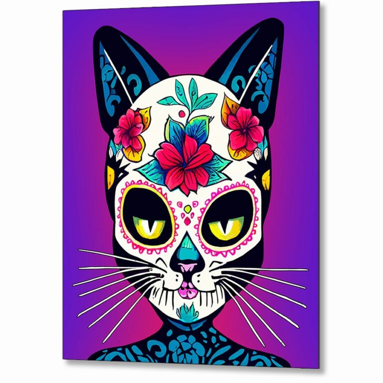 Cat Sugar Skull – Day of The Dead Metal Print