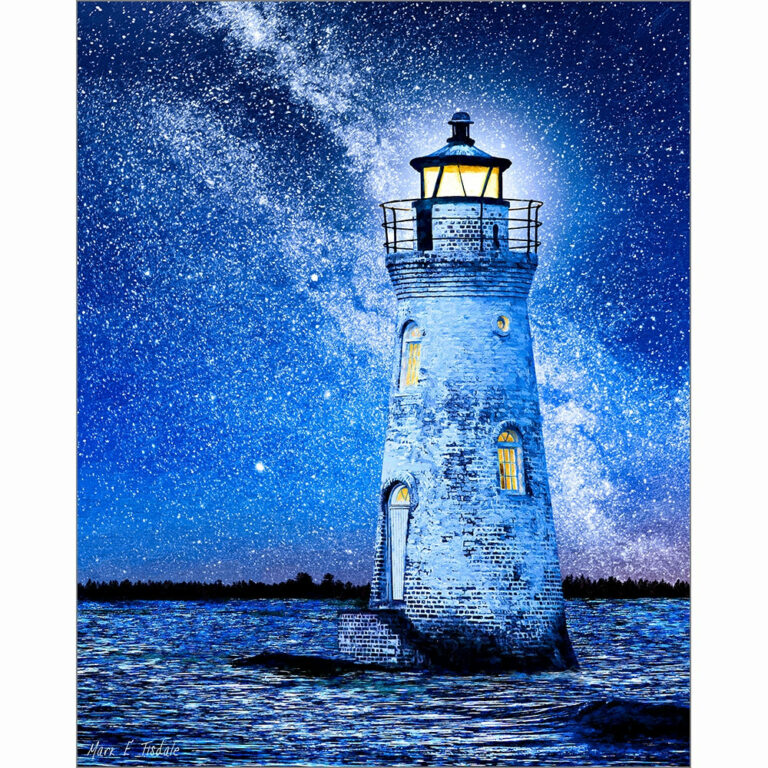Cockspur Island Light At Night – Georgia Coast Art Print