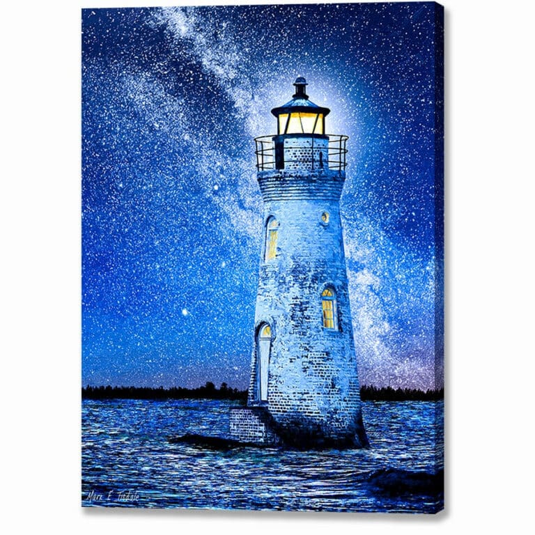 Cockspur Island Light At Night – Georgia Coast Canvas Print