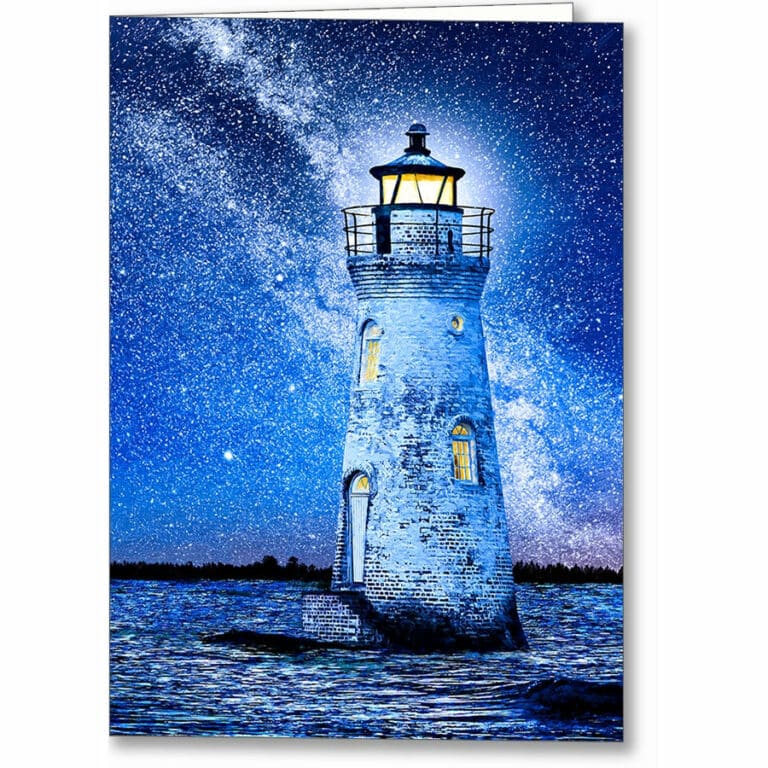 Cockspur Island Light At Night – Georgia Coast Greeting Card