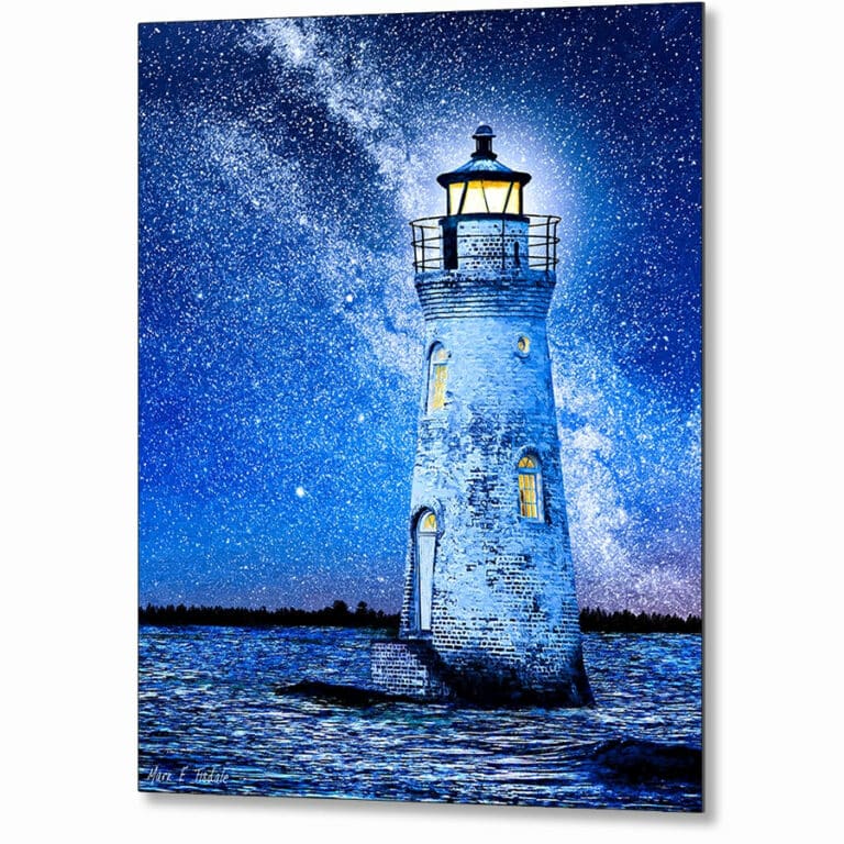 Cockspur Island Light At Night – Georgia Coast Metal Print