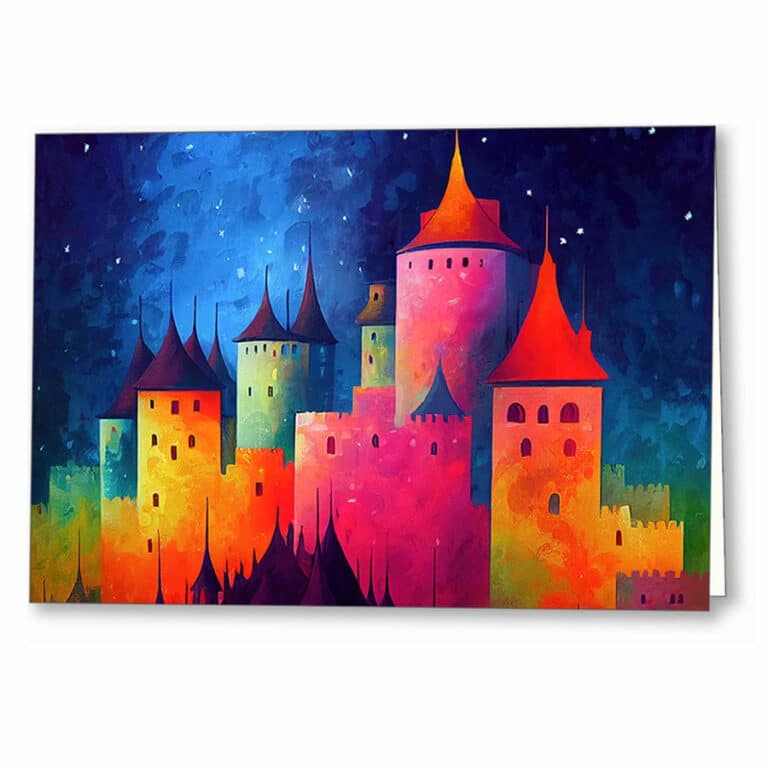 Colorful Fantasy Castle – Abstract Greeting Card