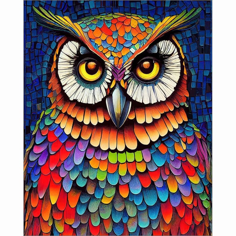 Colorful Owl Portrait – Mosaic Art Print