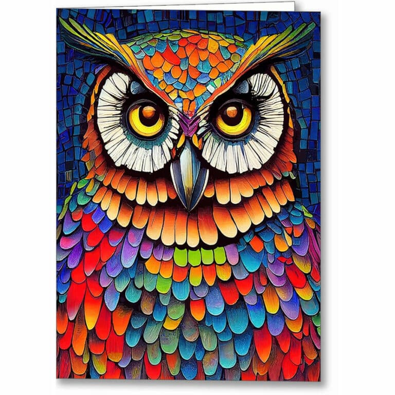 Colorful Owl Portrait – Mosaic Greeting Card