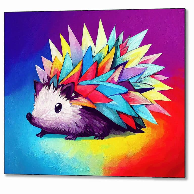 Cute Hedgehog – Colorful Abstract Metal Print