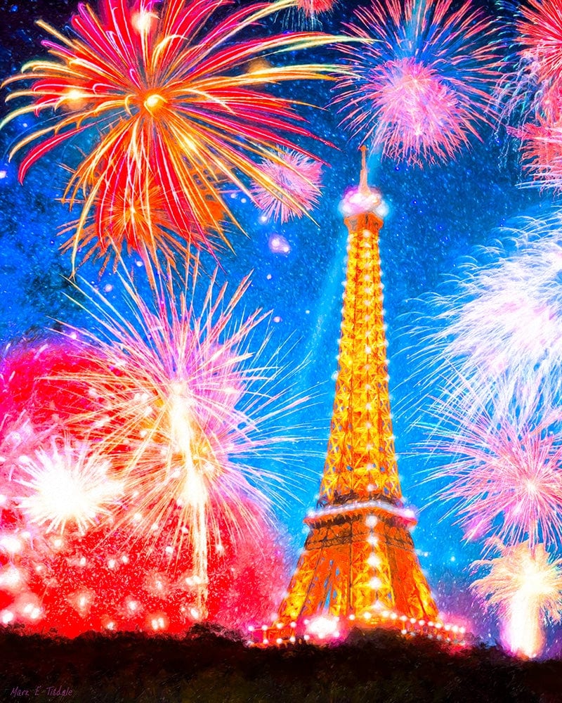 the eiffel tower with fireworks
