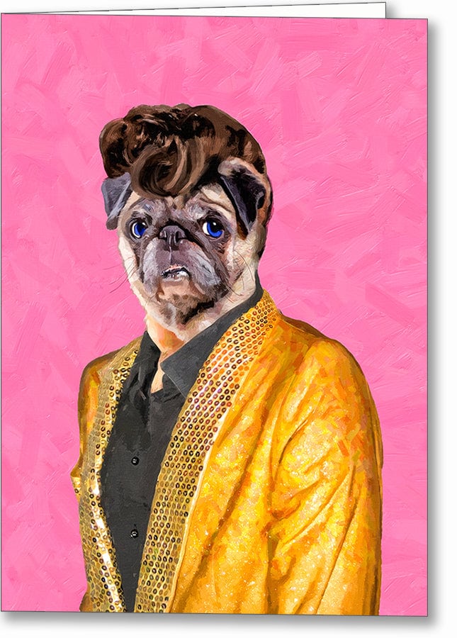 Elvis Pugsley – Whimsical Pug Greeting Card