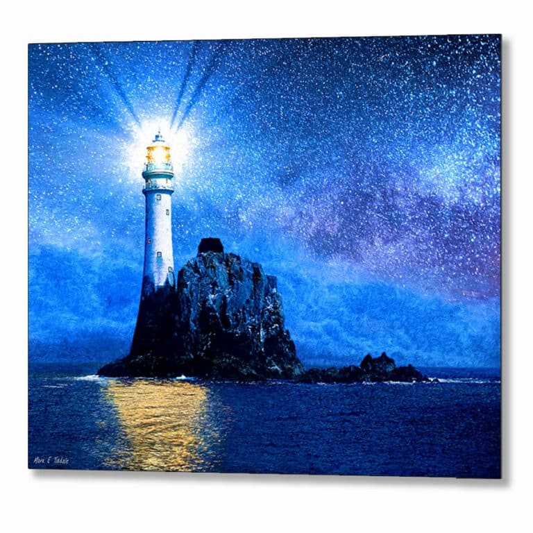 Fastnet Lighthouse At Night – Irish Metal Print