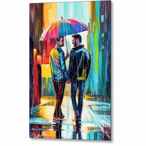 Gay Couple In The Rain - Colorful Two Hearts Metal Print