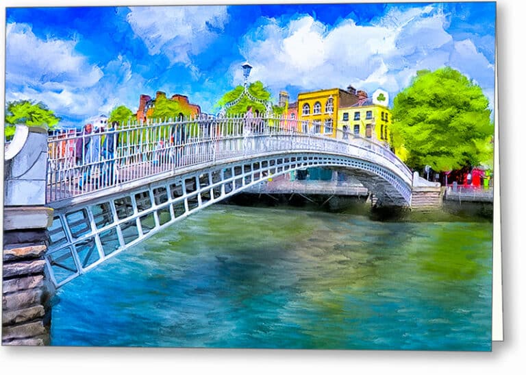 Dublin Landmark Art – Ha’Penny Bridge Greeting Card