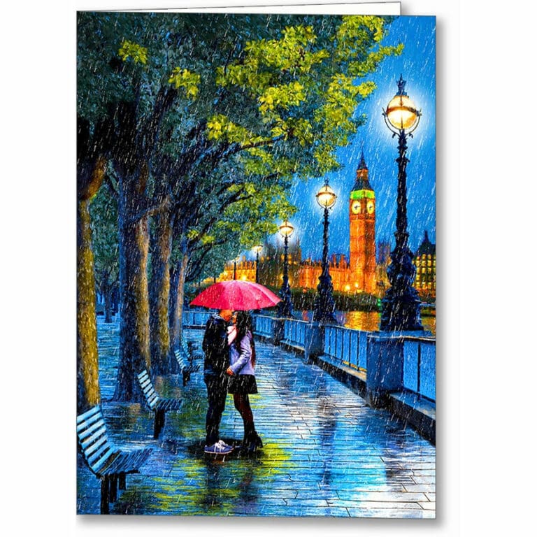 Kiss In The Rain – London River Thames Greeting Card