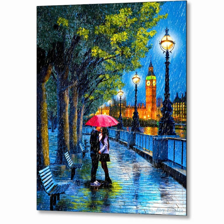 Kiss In The Rain – London River Thames Metal Print