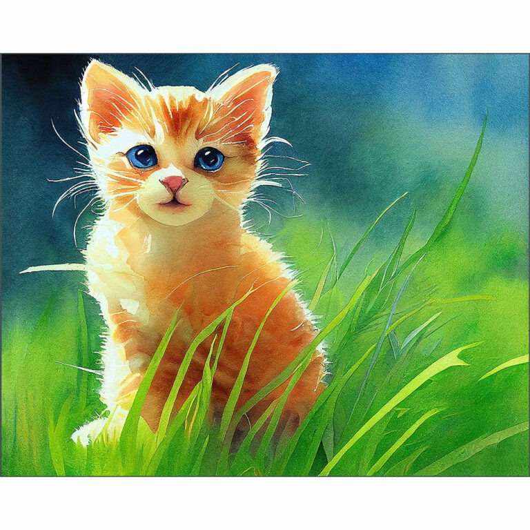 Kitten In The Grass – Ginger Cat Art Print